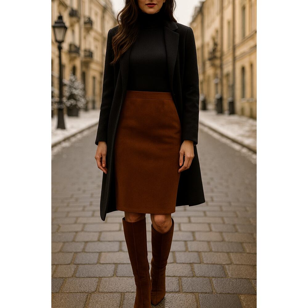 Vintage IN TRANSIT New York Genuine Suede Pencil Skirt Cognac Brown